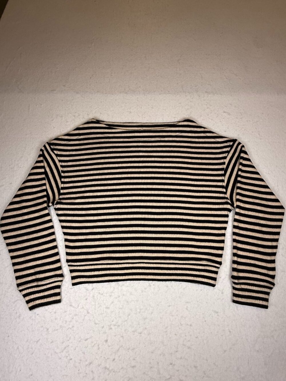 Madewell Women's Sweater M Black & Cream Striped Round Neck Long Sleeve Cropped